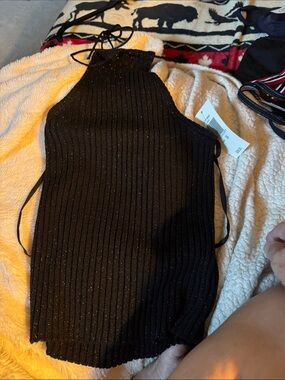 XOXO Black Sparkle Ribbed Halter Camisole